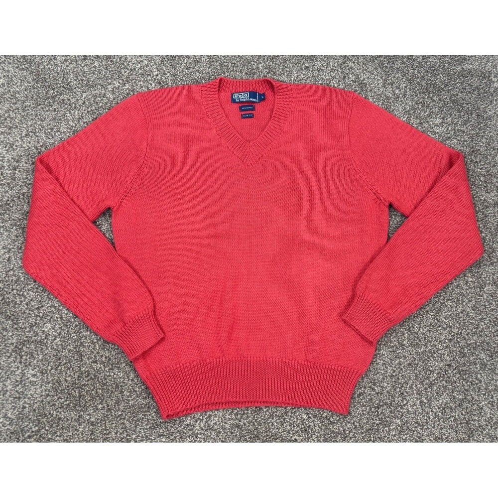 Vtg Polo Ralph Lauren V-Neck Sweater Men L Burnt Orange Red 100% Alpaca Preppy